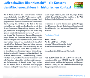 Landwasser-Nachrichten, Ausgabe 500 | 1312 | Landwasser-Nachrichten, Ausgabe 500 „Mir schwätze über Kunscht“ – die Kunscht des Märchenerzählens im historischen Kontext